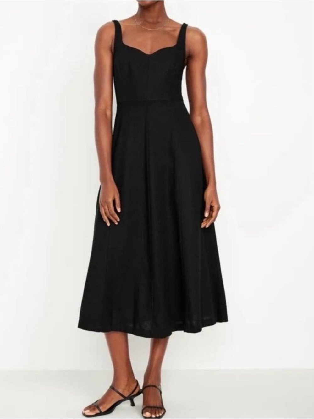Old Navy Linen Blend Black Midi Length Sundress with Smocked Back Size Large